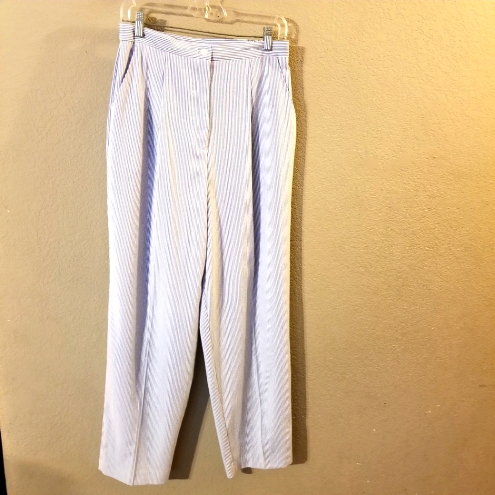 Haberdashery Leslie Fay Sportswear Womens Blue/White Striped Seersucker Pants 12